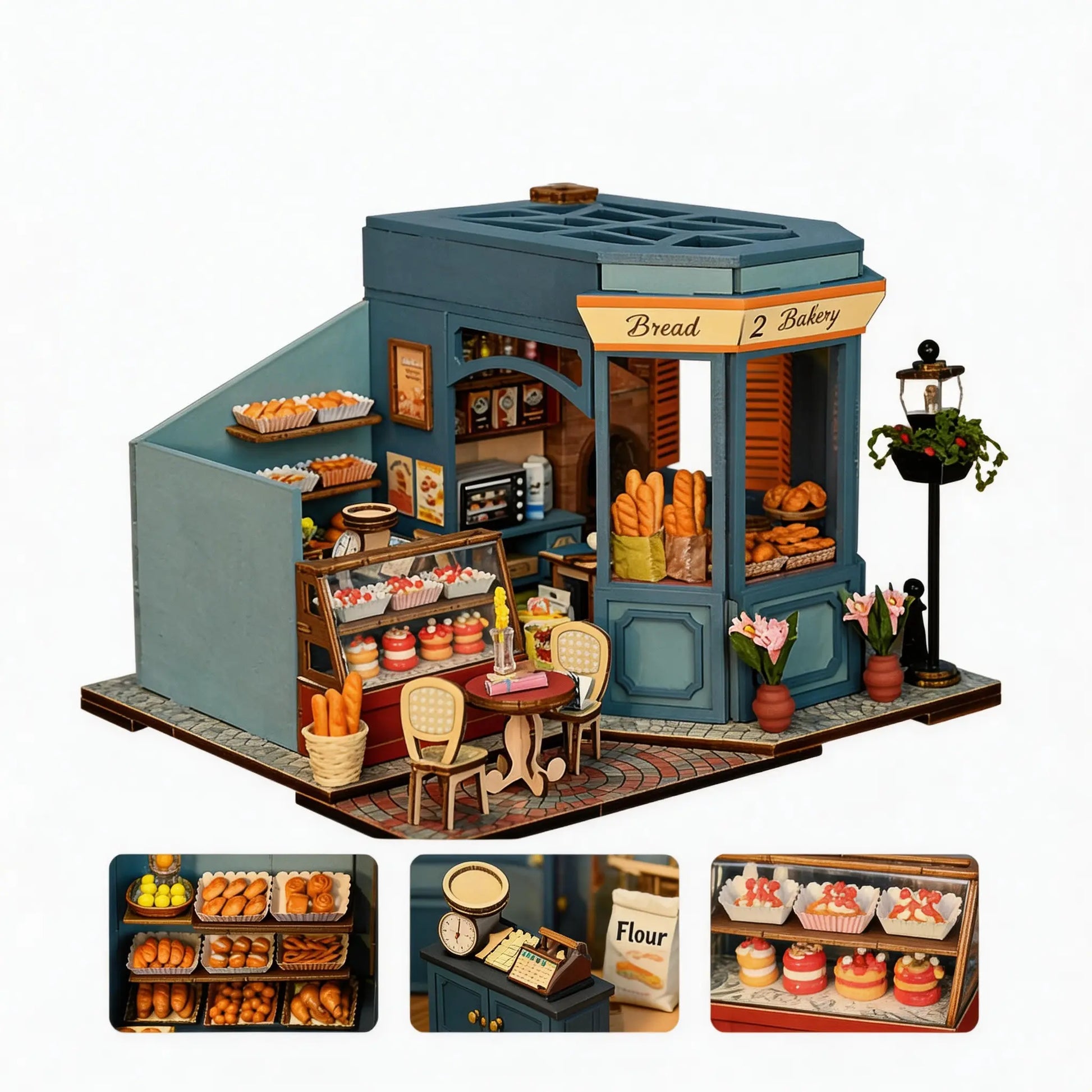 PixieCurio Paris Corner French Bakery DIY Dollhouse Kit – A Charming Miniature Bakery with LED Light Pixie Curio