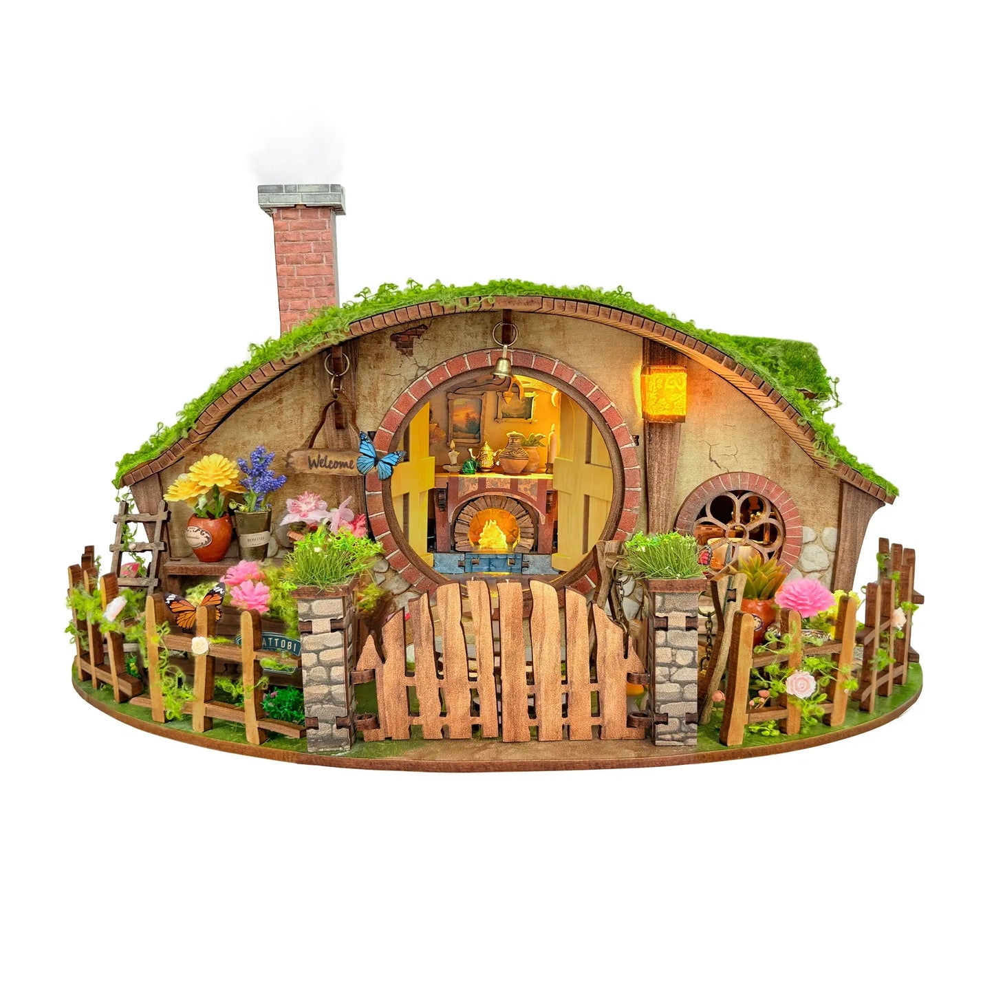 Pixie Curio Hobbit House DIY Miniature Dollhouse with Touch Lights Pixie Curio