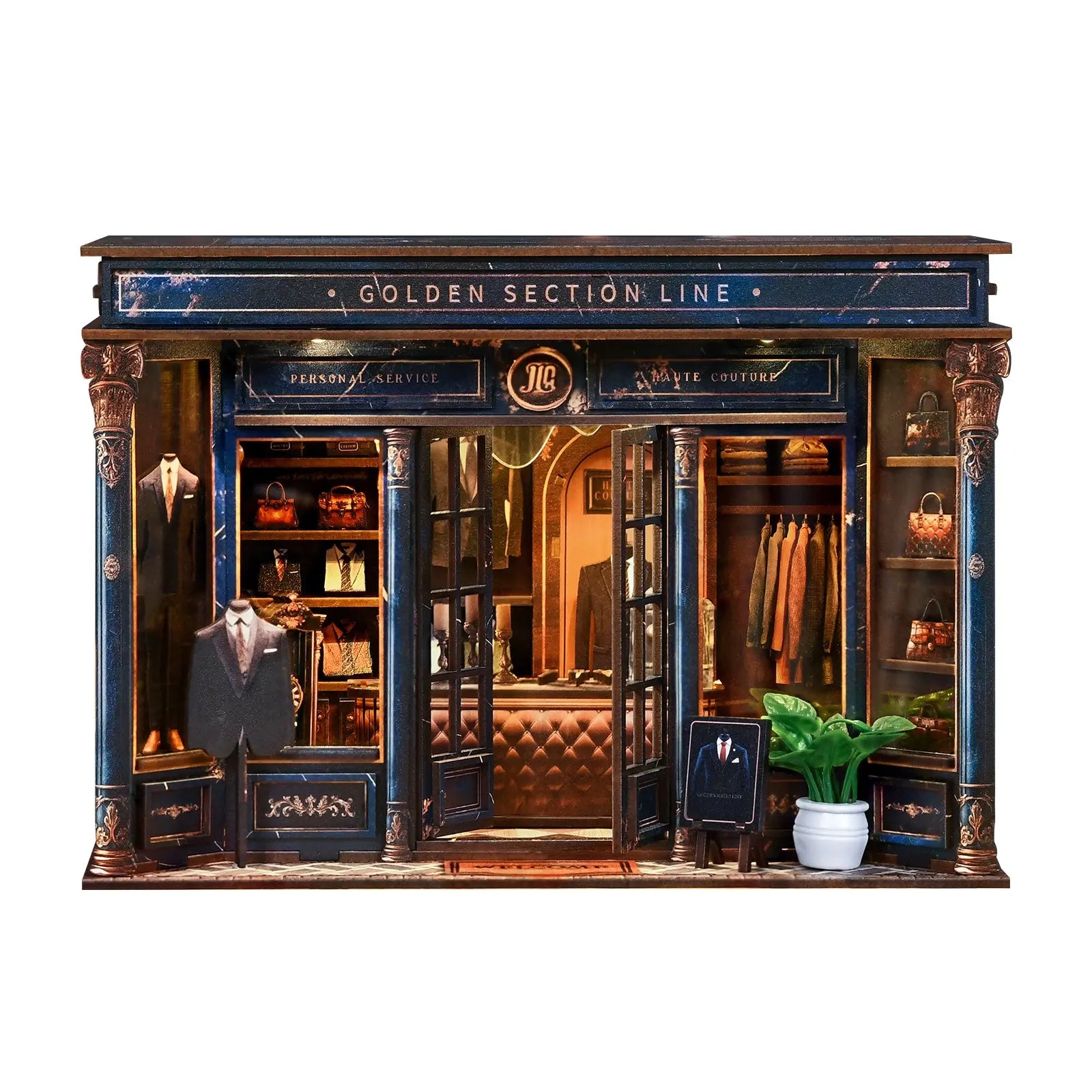 Pixie Curio Golden Section Line DIY Miniature House Kit – Vintage Bookshop Dollhouse with LED Light Pixie Curio