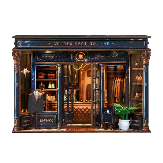 Pixie Curio Golden Section Line DIY Miniature House Kit – Vintage Bookshop Dollhouse with LED Light Pixie Curio