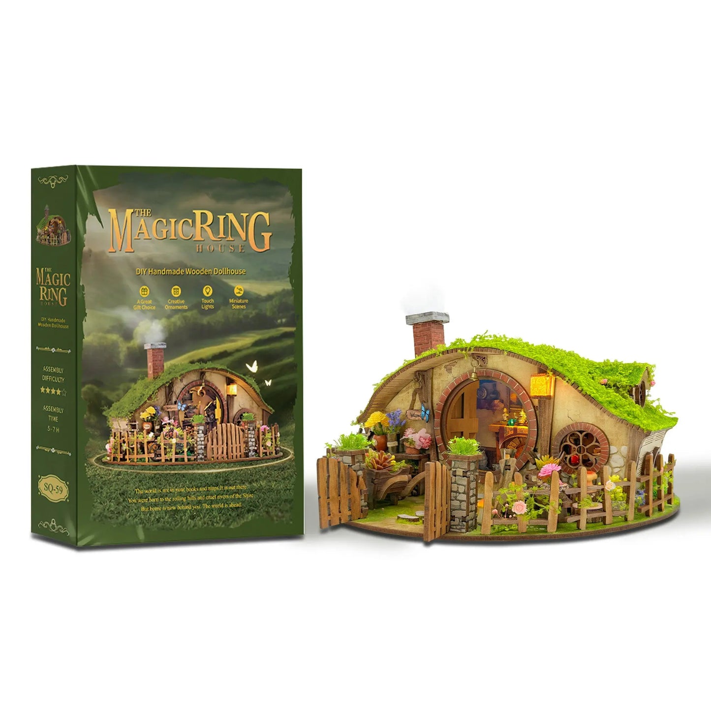 Pixie Curio Hobbit House DIY Miniature Dollhouse with Touch Lights Pixie Curio