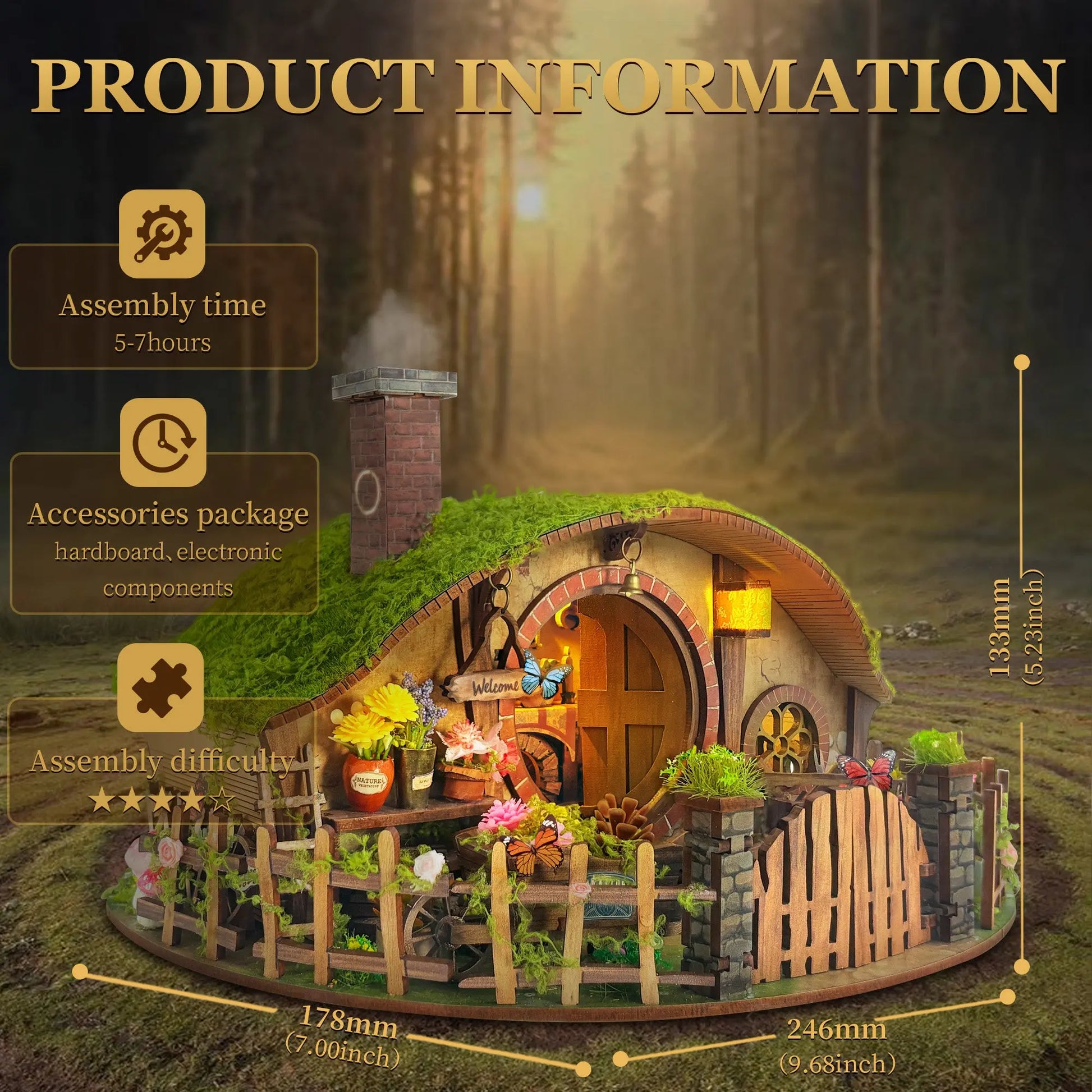 Pixie Curio Hobbit House DIY Miniature Dollhouse with Touch Lights Pixie Curio