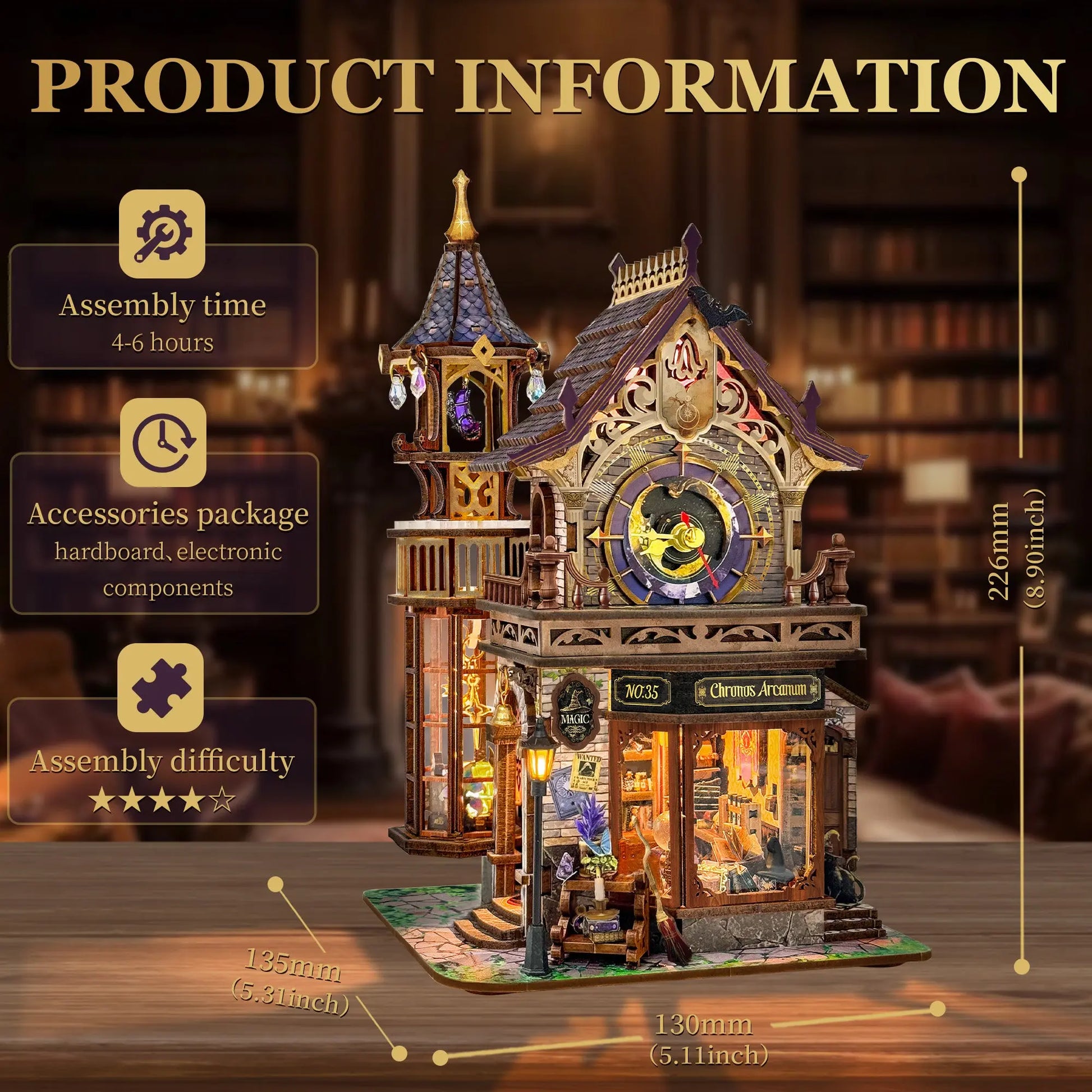 Pixie Curio Chronos Arcanum DIY Miniature Clock Tower with LED Lights pixieCurio