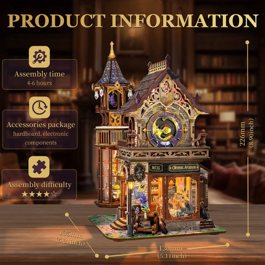 Pixie Curio Chronos Arcanum DIY Miniature Clock Tower with LED Lights pixieCurio