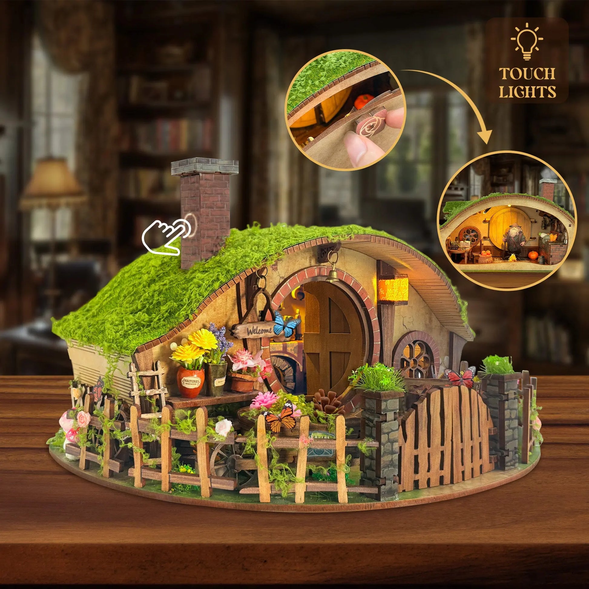 Pixie Curio Hobbit House DIY Miniature Dollhouse with Touch Lights Pixie Curio