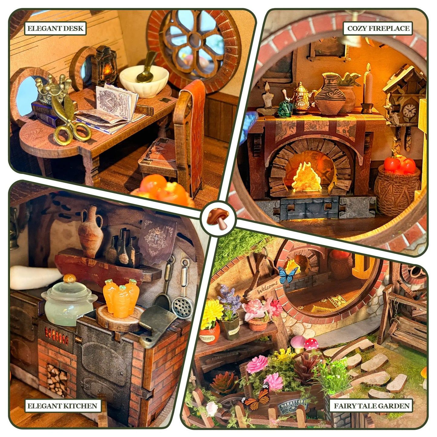 Pixie Curio Hobbit House DIY Miniature Dollhouse with Touch Lights Pixie Curio