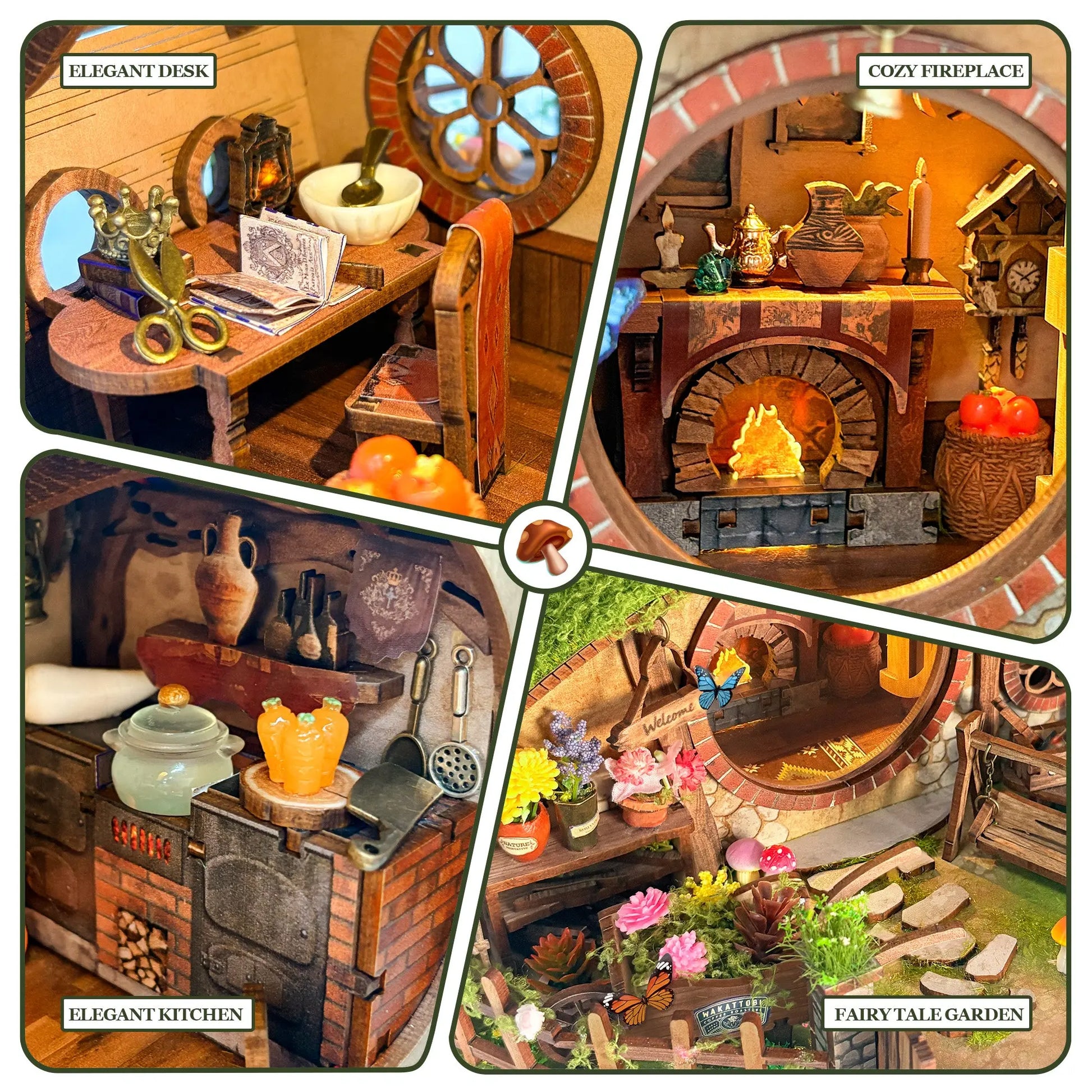 Pixie Curio Hobbit House DIY Miniature Dollhouse with Touch Lights Pixie Curio