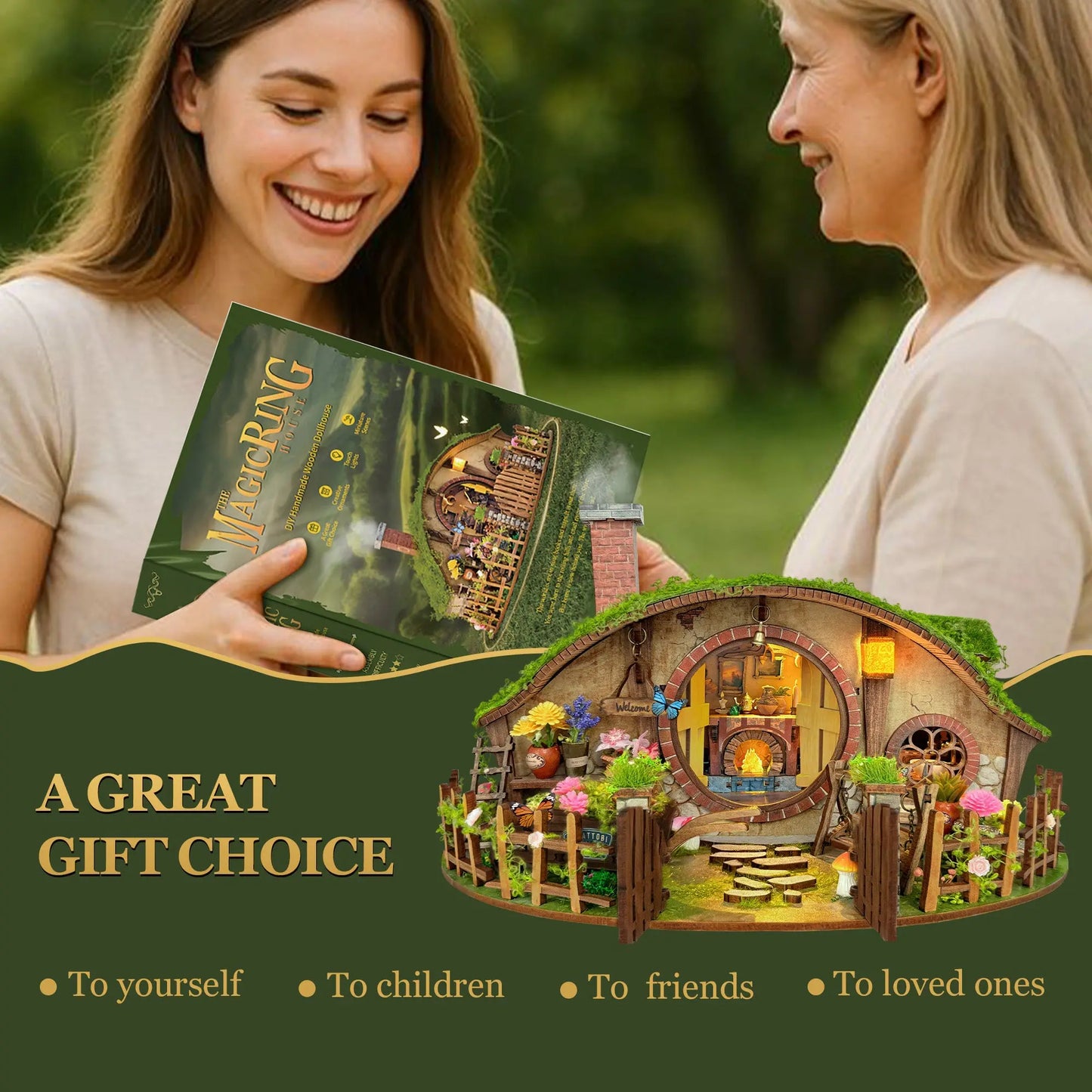 Pixie Curio Hobbit House DIY Miniature Dollhouse with Touch Lights Pixie Curio