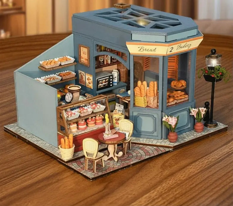 PixieCurio Paris Corner French Bakery DIY Dollhouse Kit – A Charming Miniature Bakery with LED Light Pixie Curio