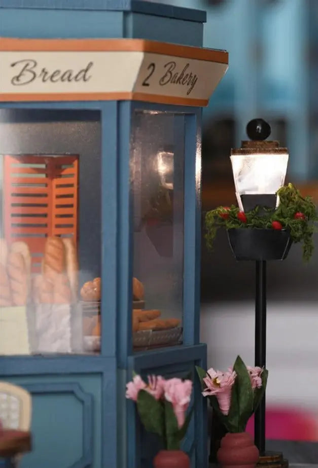PixieCurio Paris Corner French Bakery DIY Dollhouse Kit – A Charming Miniature Bakery with LED Light Pixie Curio