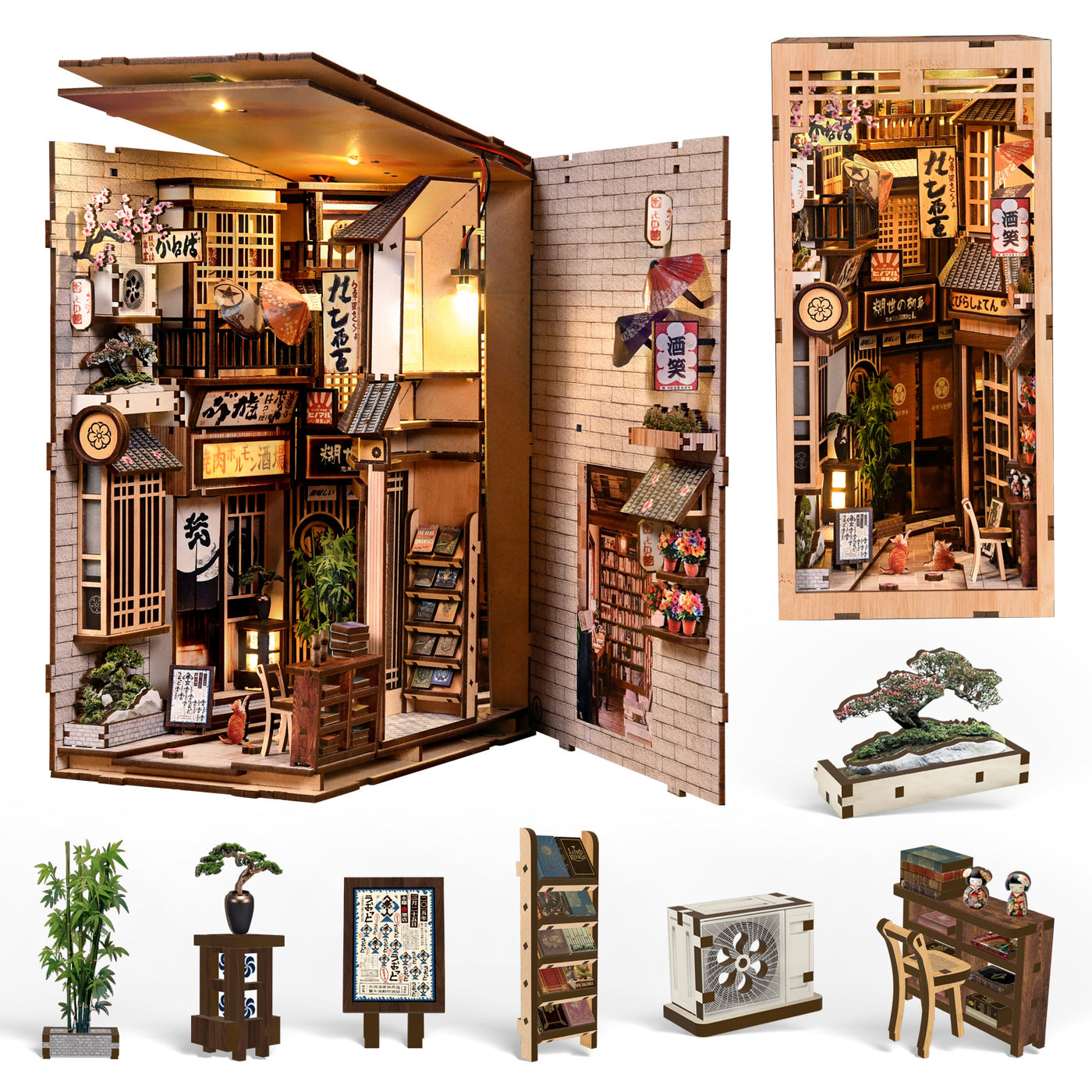 Japanese Cat Alley DIY Book Nook Kit with Touch LED